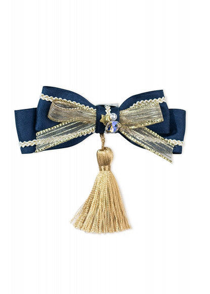 White Yellow Green Dark Blue Bow Lolita Hairclip with Tassel - Crucis Universal Tailor Company