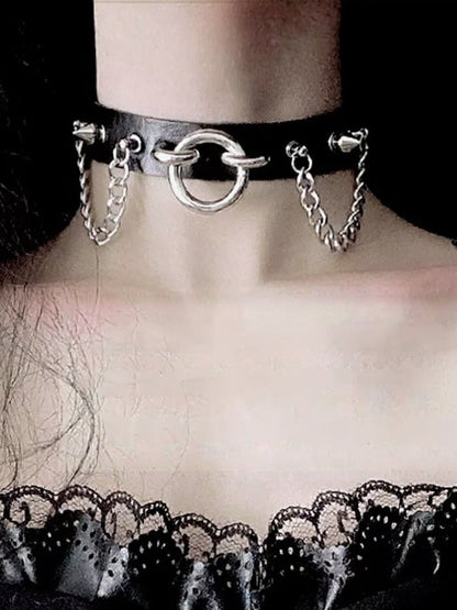 Punk Black Spiked Choker with Chain Detail - Mr. Cat