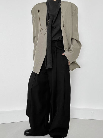 Wide-Leg Side Ribbons with Ouji Lolita Two-Button Fly Pants Black