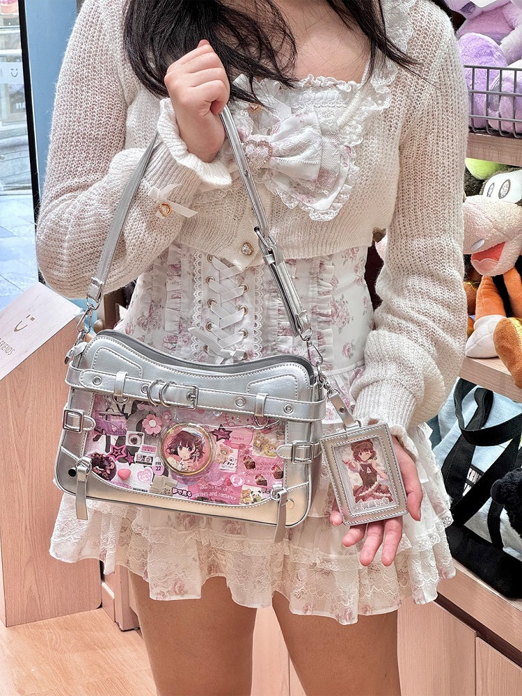 6 Colors Transparent Crossbody Ita Shoulder Bag with Cat Theme - Wudong Shop