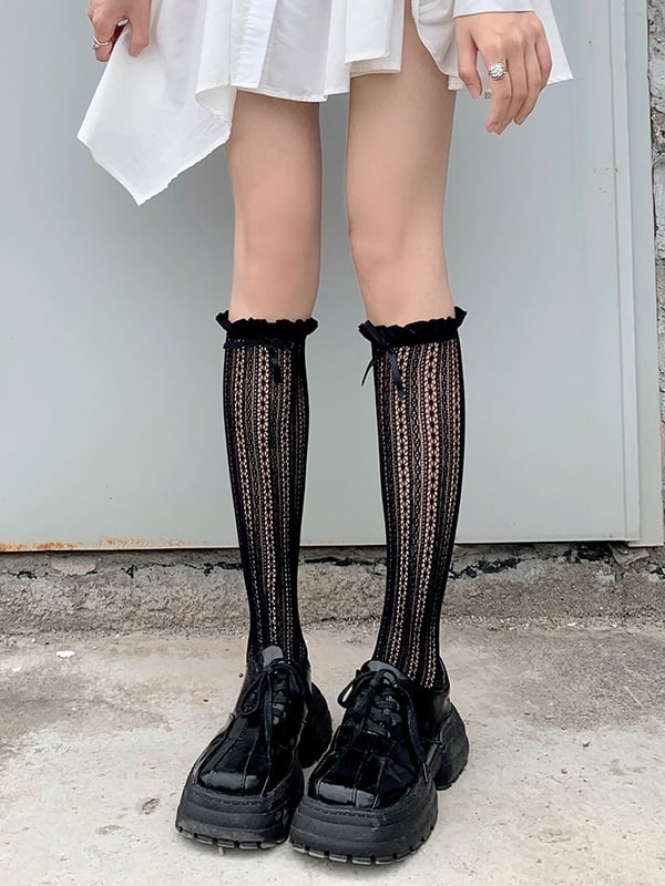 Calf with Details Lace Colors Socks Bow 3