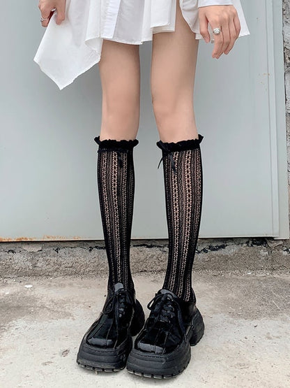 Calf with Details Lace Colors Socks Bow 3