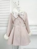 Buttons Jirai with Heart Rhinestone Waist-Cinched Coat Pink Kei