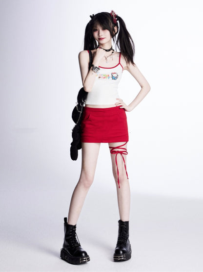 ホワイトキティ柄 ビタースイートTシャツ/キャミトップ