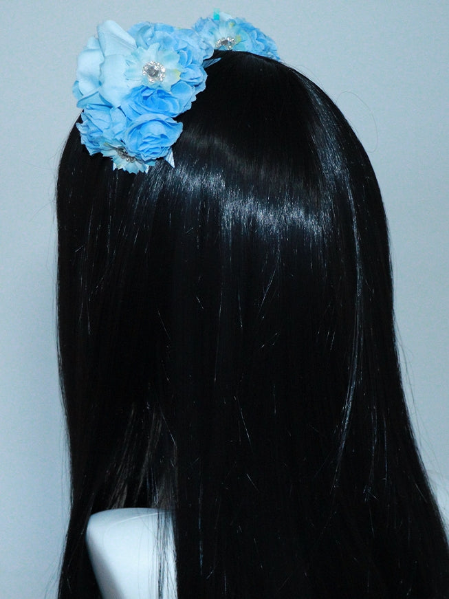 Details Crown Blue Cat Design with Rhinestone Ear Floral Hairclips