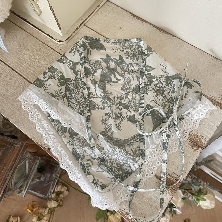 スカラップアイレットトリムフローラルトライアングルスカーフ