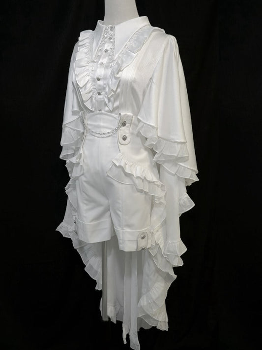 貴族のハイカット取り外し可能なトレーンとフリルのロリータウエストファッションホワイト王子ショーツカスケーディング