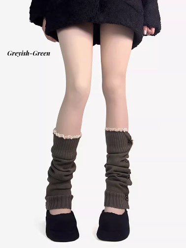 レーストリムボタンニットレッグウォーマー