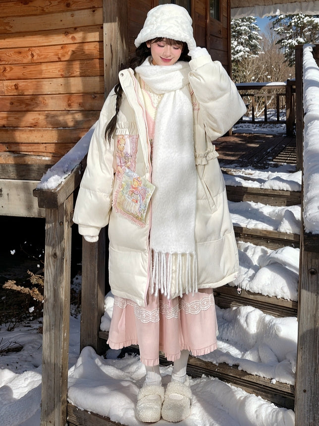 White Fringe Hem Knit Scarf