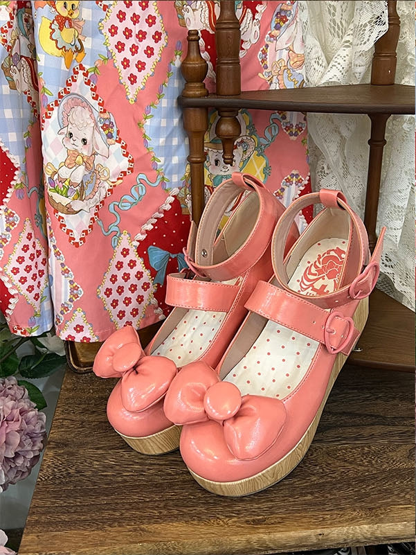 Buckles Lolita Pink Sweet - Heart at Top Bow Dark Platforms