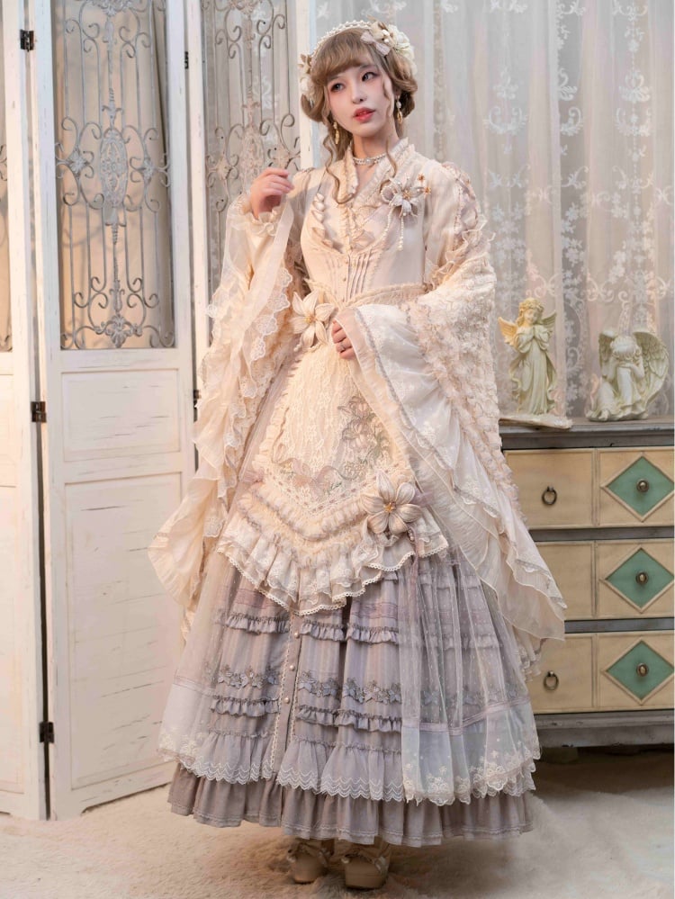 Purple Front Button Placket Lily Embroidery Elegant Classic Lolita JSK Full Set Pink House Fashion