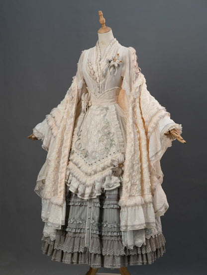 Gray Front Button Placket Lily Embroidery Elegant Classic Lolita JSK Full Set Pink House Fashion