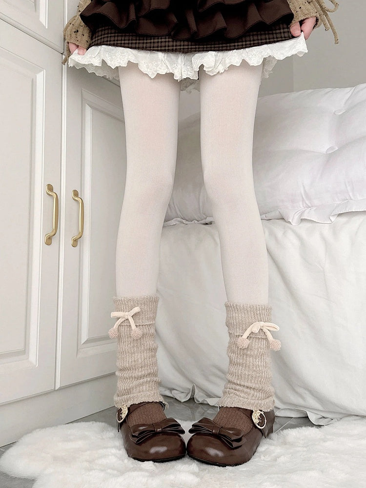 Ribbed Pom-Pom Khaki Warmers with Style) Cozy Accents (Sweet Leg Bow