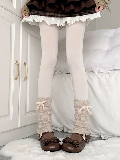 Ribbed Pom-Pom Khaki Warmers with Style) Cozy Accents (Sweet Leg Bow