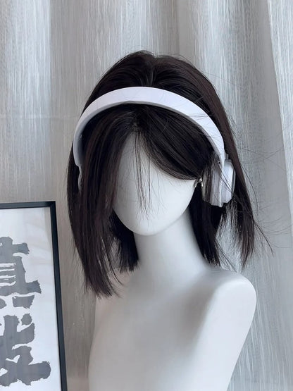 with Tea Wig Bangs Black Curtain Short 30CM Straight