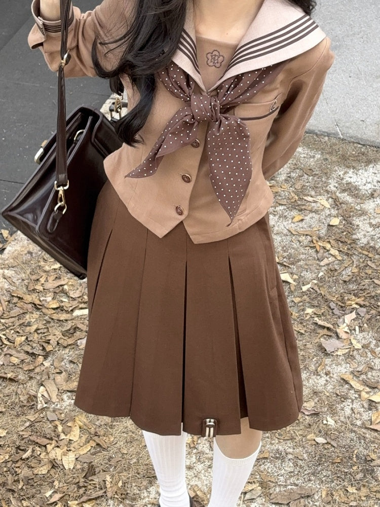 リボンJK制服 水玉模様 ネクタイ 柄 ブラウン