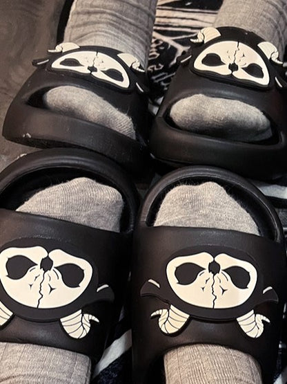 White and Gothic Grim Slippers Black Reaper Applique Summer