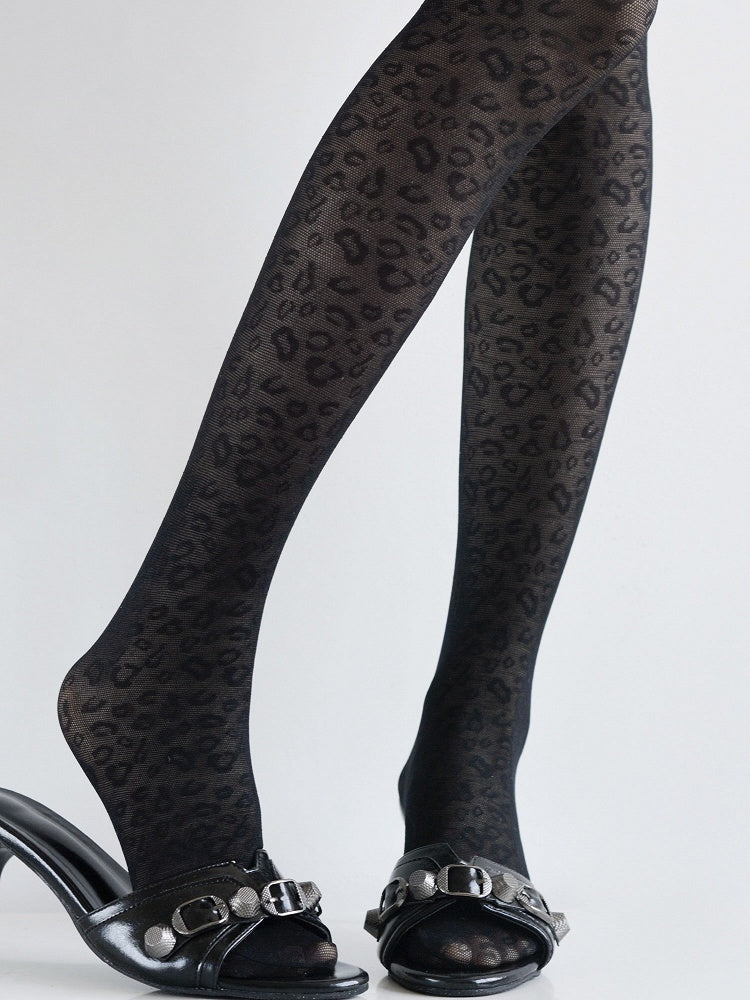 Tights Leopard Slimming Print Retro Black