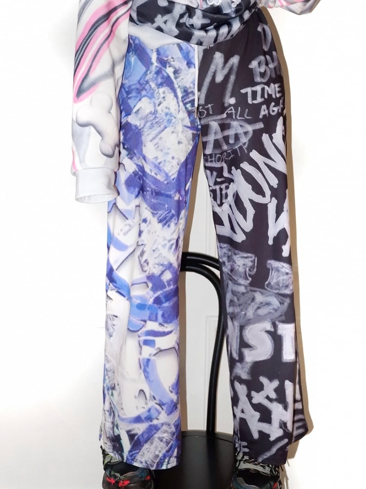 BlueBlack Letter Wide-leg Cut Pants Y2K Print