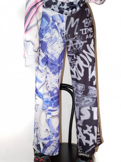 BlueBlack Letter Wide-leg Cut Pants Y2K Print