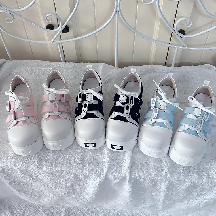 Pink Yami Kawaii Platform Sneakers with Lace-Up & Velcro Straps - Night Sakura Water Lantern