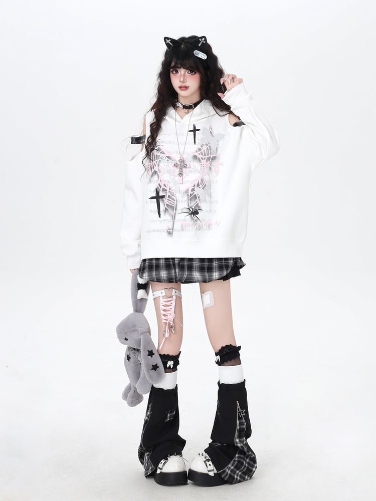 Colorblock Leg Star Style Warmers White Red / in with Appliques Plaid Black Y2K