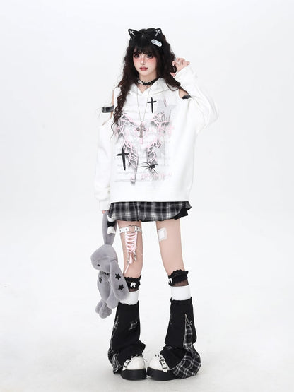 Colorblock Leg Star Style Warmers White Red / in with Appliques Plaid Black Y2K