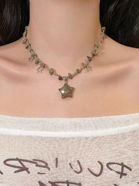 Wasteland Punk Sandstein Stern Anhänger Y2K Halskette
