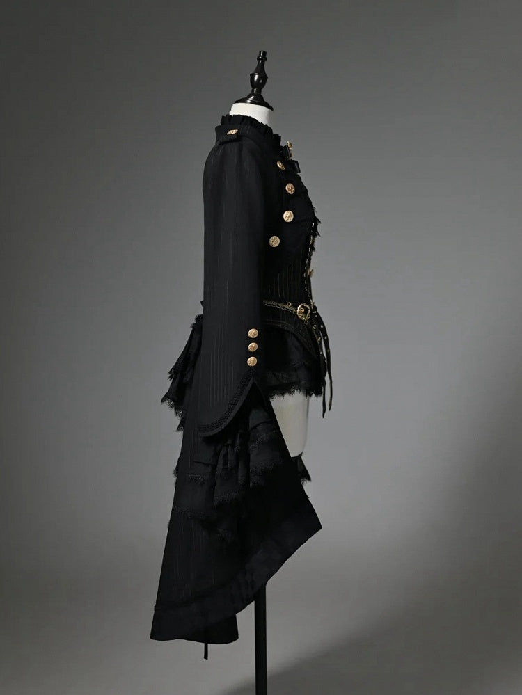 Black Ouji Top & One-Shoulder Cape Tailcoat