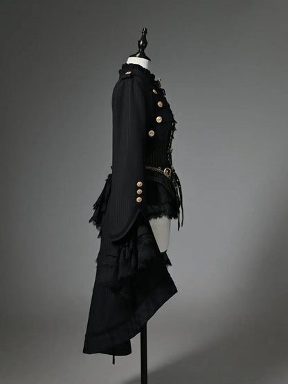 Black Ouji Top & One-Shoulder Cape Tailcoat