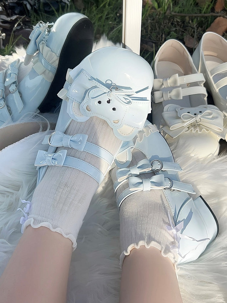 Jane Trim Shoes Mary Sweet Ruffle Themed Bear Lolita with Blue