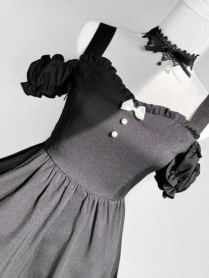 Set Black Piece + One Shoulder Plaid Cutout Apron Maid Lolita