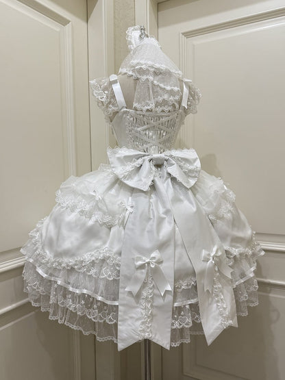Doll-Style Dress JSK Princess Pure White Lace Lolita Details with Bow