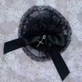 Black Rose Bow Hairpin with Cross Pendant - Ekomi