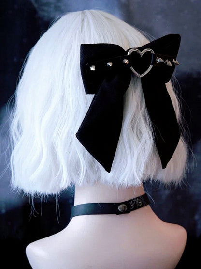 Black Bow Hair Clip with Spikes and Heart Ring - Strange Sugar