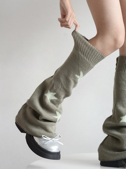 4 Colors Star Pattern Flared Knitted Leg Warmers