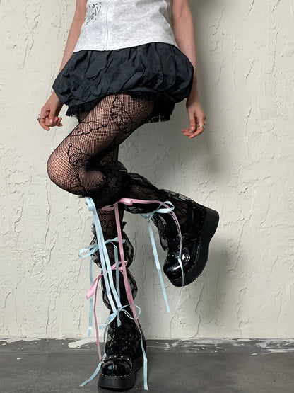 Ärmel Schwarze Y2K-Beinriemen aus Spitze zum Selbstbinden