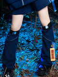 Navy Blue Leg Warmers with Embroidered Talisman and Copper Coin