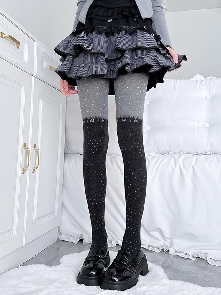 2 Colors Retro Snowflake & Polka Dot Pattern Knitted Tights