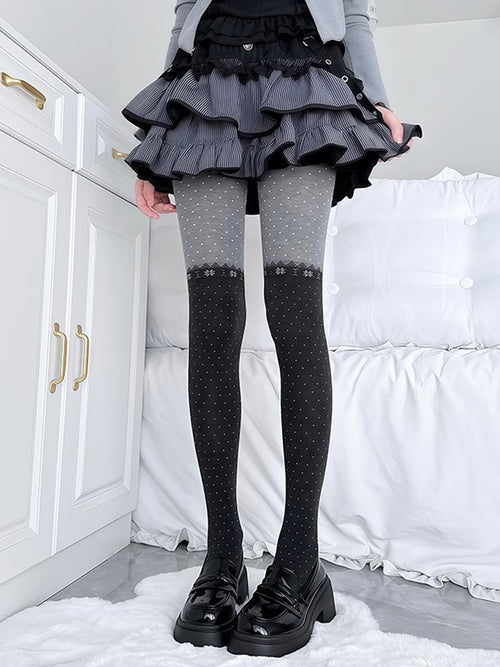 Collant tricoté à motif flocon de neige et pois rétro bicolore