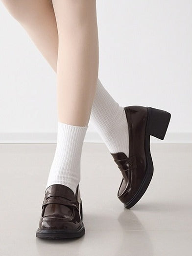 Brown Glossy PU 5.5cm Heel School Uniform Shoes