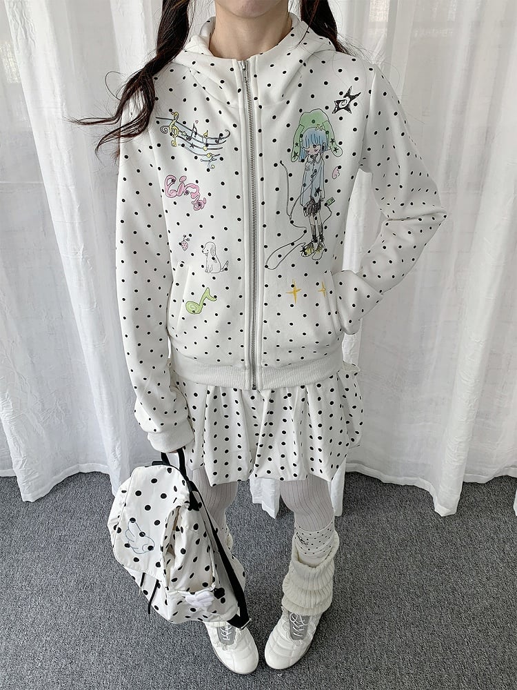 Veste Polka à Imprimé Fille Point Noir Dessin Animé Blanc