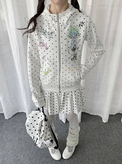 Veste Polka à Imprimé Fille Point Noir Dessin Animé Blanc