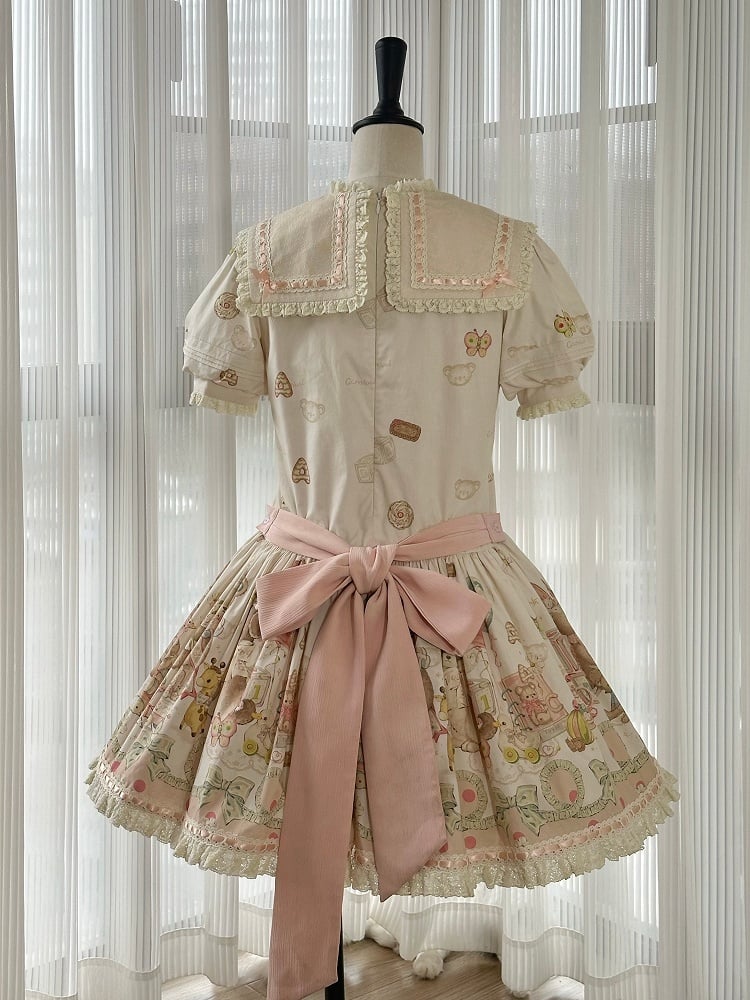 Theme Collar Print Lolita Bear Dress Doll Square and Bunny Sweet