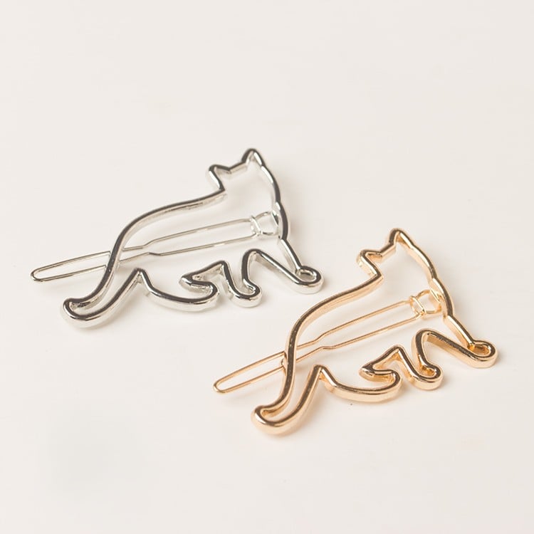 Hairclip Metal Silhouette Minimalist Cat Golden/Silver