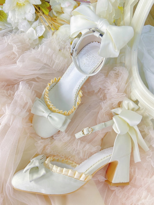 Decorative Closure Ruffles Mid-heel Bow with Trim Lolita Beige in Elegant Shoes -