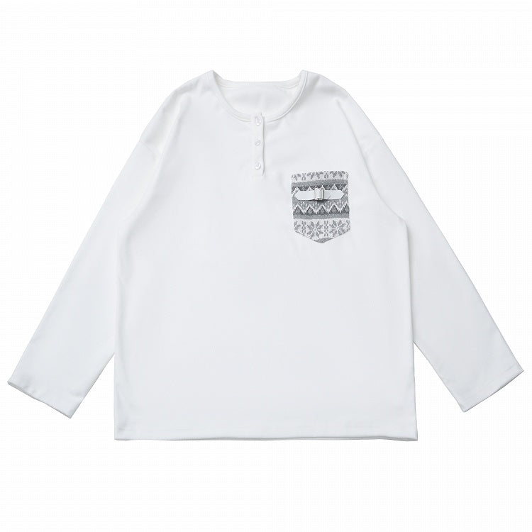 Sleeve Patterned with Isle White Long Fair Patch Pocket Top