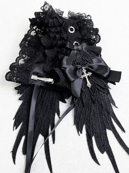 Gothic Black Cross Hairband Bow Wing