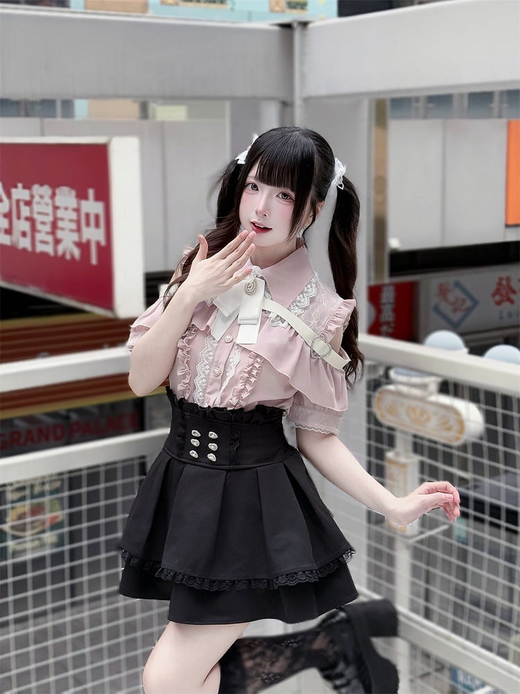 Skirt High Tiered Black Kei Waist Jirai