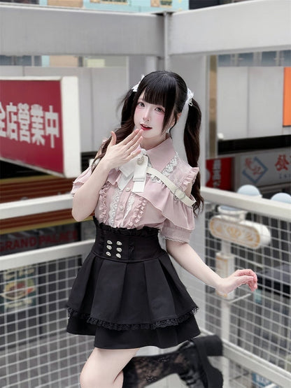 Skirt High Tiered Black Kei Waist Jirai